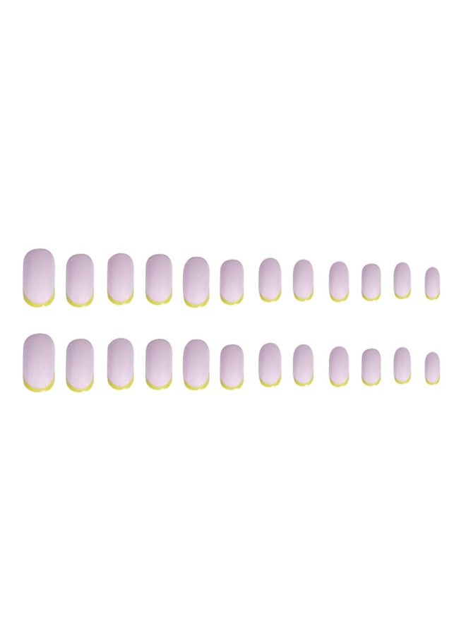 SINHOT French Yellow Square Press on Nails Squoval Fake Nails Glossy Long Acrylic Nails for Women and Girls 24Pcs - Image 3